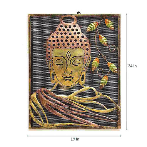 Premium Divine Iron Buddha Wall Art Frame - Metal, Polished Brown Finish | Durable, Easy to Clean, Religious Decoration