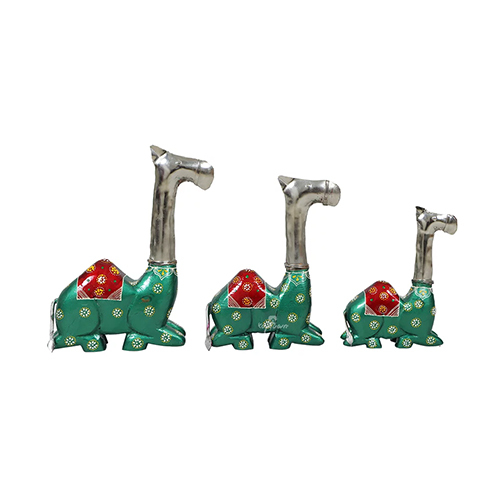 Durable Attractive Green Sitting Camel Set Of 3 Showpiece For Home Decor