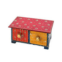 Multicolor Amazing 2 Drawer Painted Wooden Box Horizontal For Living Room