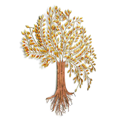 Brown And Golden Majestic Iron Tree Shaped Wall Art Decor
