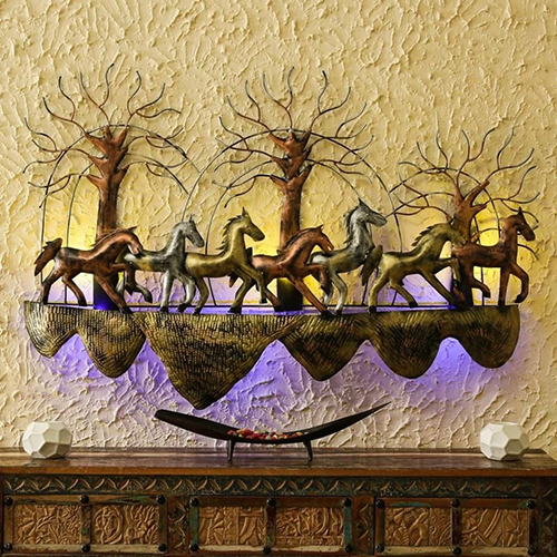 Brown Amazing 7 Horse On Rock Wall Decor