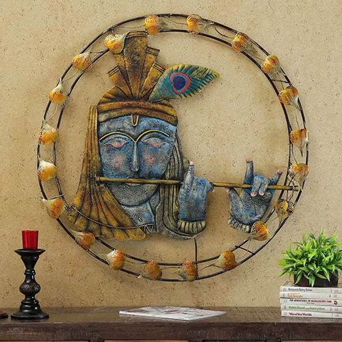 Multicolor Beautiful Led Iron Krishna Wall Decor Piece