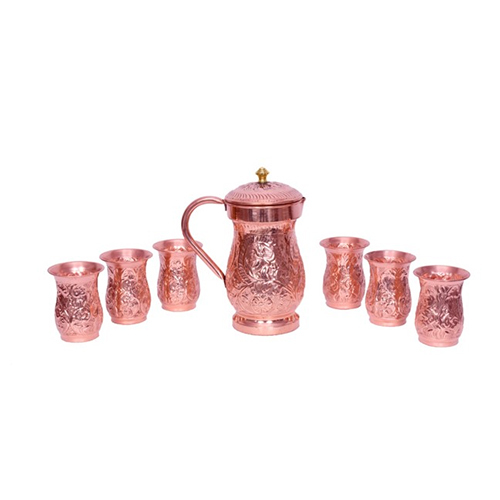 copper mughlai embosed jug set