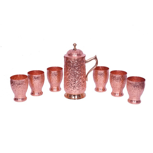 copper nepali embosed jug set