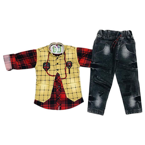 Boys Tassar Coloured Jacket Baba Suit