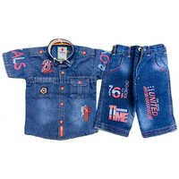 Kids Denim Shirt And Shorts - Spandex Material, Blue Color | Quick Dry, Washable, Short Sleeves, Modern Style For Boys