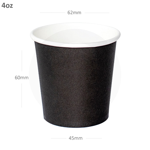 Plain Black 500-Ctn 4Oz Single Wall White Paper Cup