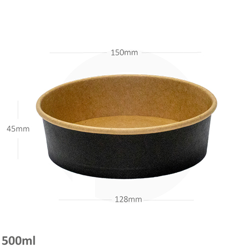 Plain Black - 500Ml Kraft Paper Salad Bowl 300-Ctn
