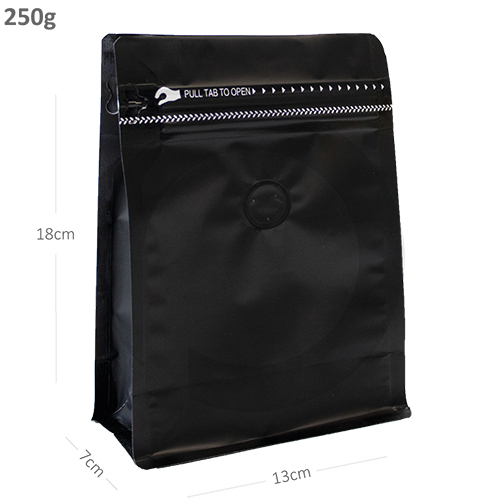 250g Black Flat Bottom Ziplock Valve Bag - 300-Count Carton Hard 3-Side Seal Design Durable Zipper Closure