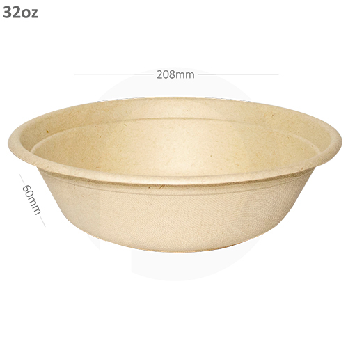 White 32Oz Bagasse Sugarcane Round Bowl 300-Ctn