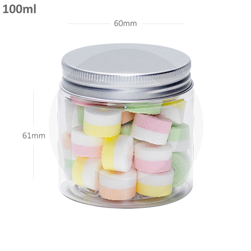 Transparent 100Ml - 60Mm Pet Plastic Jar Alu Cap 100-Ctn