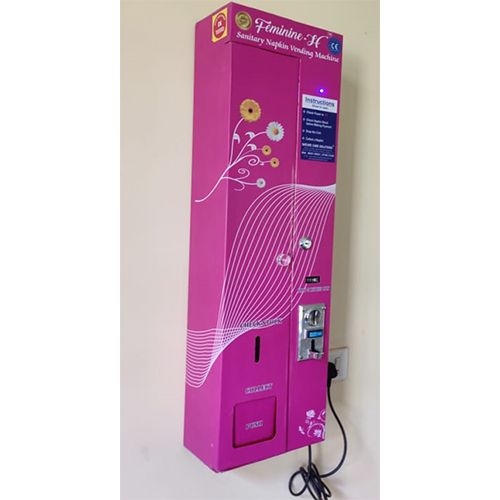 Automatic Sanitary Napkin Vending Machine - MS Sheet 50 Napkin Capacity Pink Color 230V Voltage 1HP Power | Coin-Operated Fully Automatic Eco-Friendly Easy to Clean