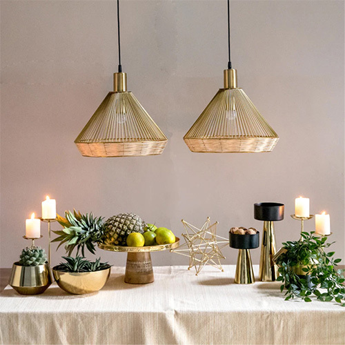 Conical Hanging Pendant Light - Metal & Glass Polished Finish Fluorescent Lighting Adjustable Height