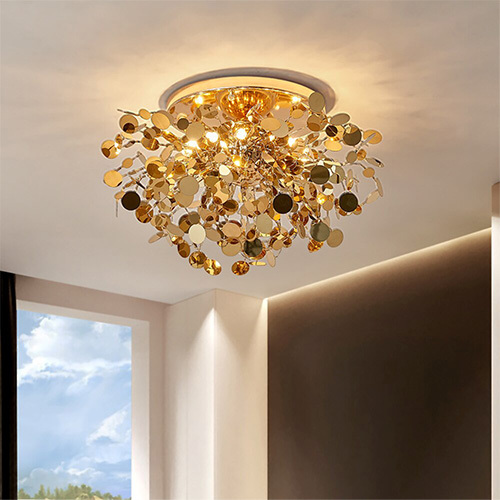 Modern Ceiling Chandelier - Metal & Glass, Polished Finish | Fluorescent Light Source, Versatile Design for Various Indoor Spaces