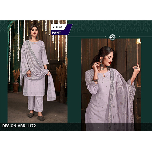 Gray Grey Colour Dola Silk Embroidered Designer Straight Suits Sets