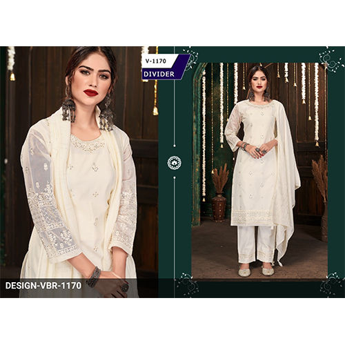 White Colour Modal Chanderi Embroidered Designer Straight Suits