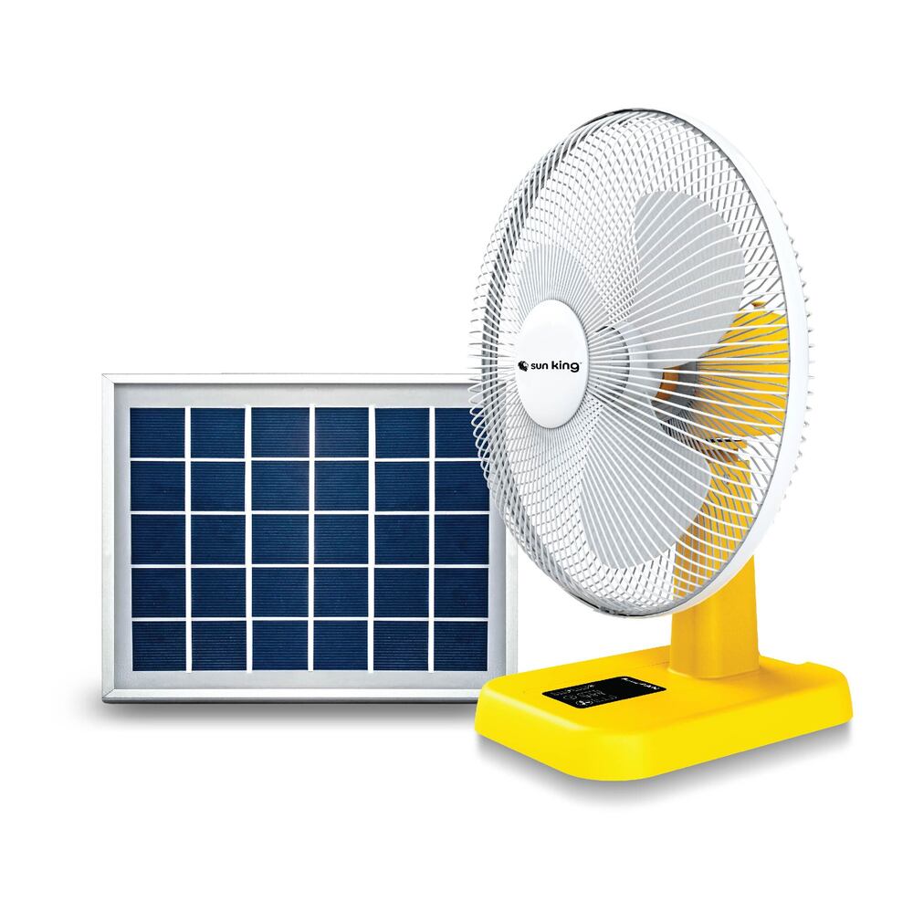 Sun King 16 Inch 5100 Mah Battery Portable 20 Watt Solar Powered Fan With Brushless Dc Motor Portable Rechargeable Solar Fan - Color: Yellow & White