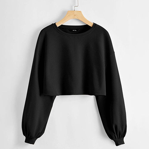 Cotton Ladies Black Full Sleeve T-Shirt