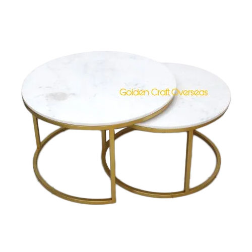 Nesting Table In Iron With White Marble Top And Golden Finish
