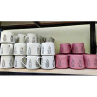 Tree Cane Mugs - Ceramic Material, Matt Surface Finish , Printed Design In White & Pink For Tea Enjoyment
