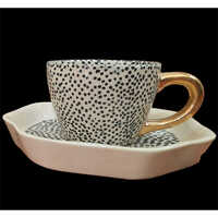 Gold Handle Hand-painted Metal Tea Pot - Matte Black & White Finish | Hand-made Unique Design
