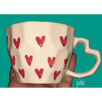Heart Handle Mug - Ceramic, 11oz | White & Red Colors, Matte Surface Finish, Ideal For Tea Enjoyment