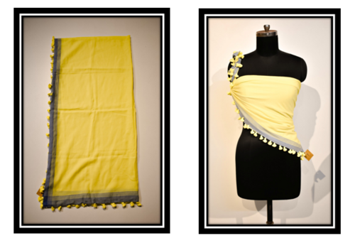 Indian Yellow Handloom Scarf With Pompom