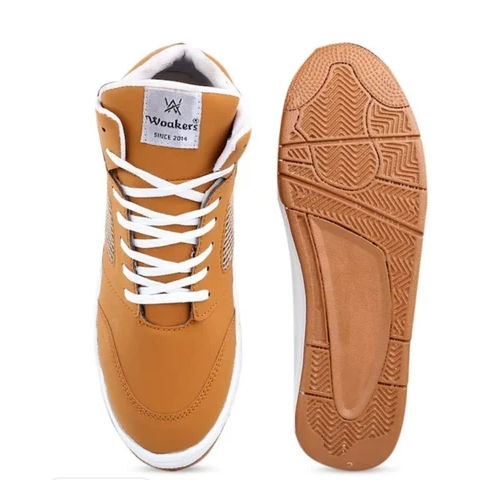 Brown Mens Beige Leather Sneakers Shoes