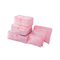 Travel Storage Bag - 6 Pcs Set, Zipper Top, Different Sizes, Pink Color, Customized Carry Bag Use