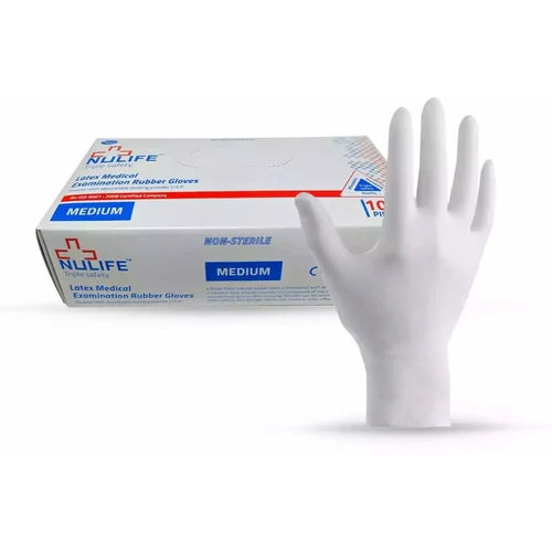 White Nulife Latex Medical Examination Gloves