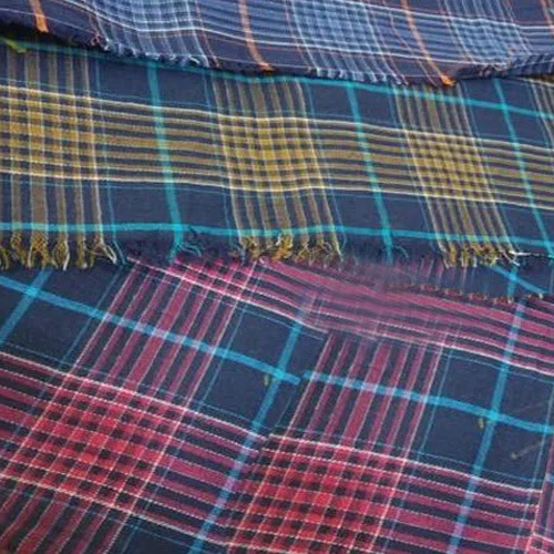 Denim Twill Checks Fabric - Cotton Fabric, 58-60" Width, Multicolor | Washable for Garment Industries, Custom Length & Size Available