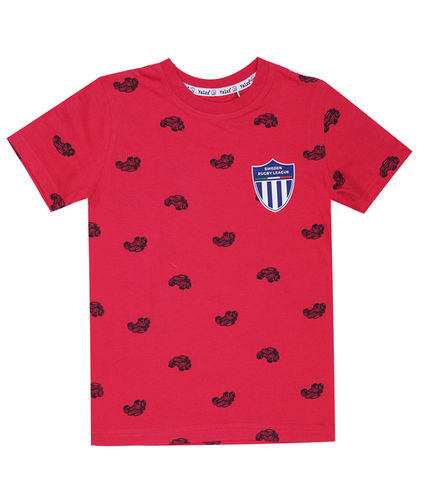 Red Boys Printed Cotton T Shirt