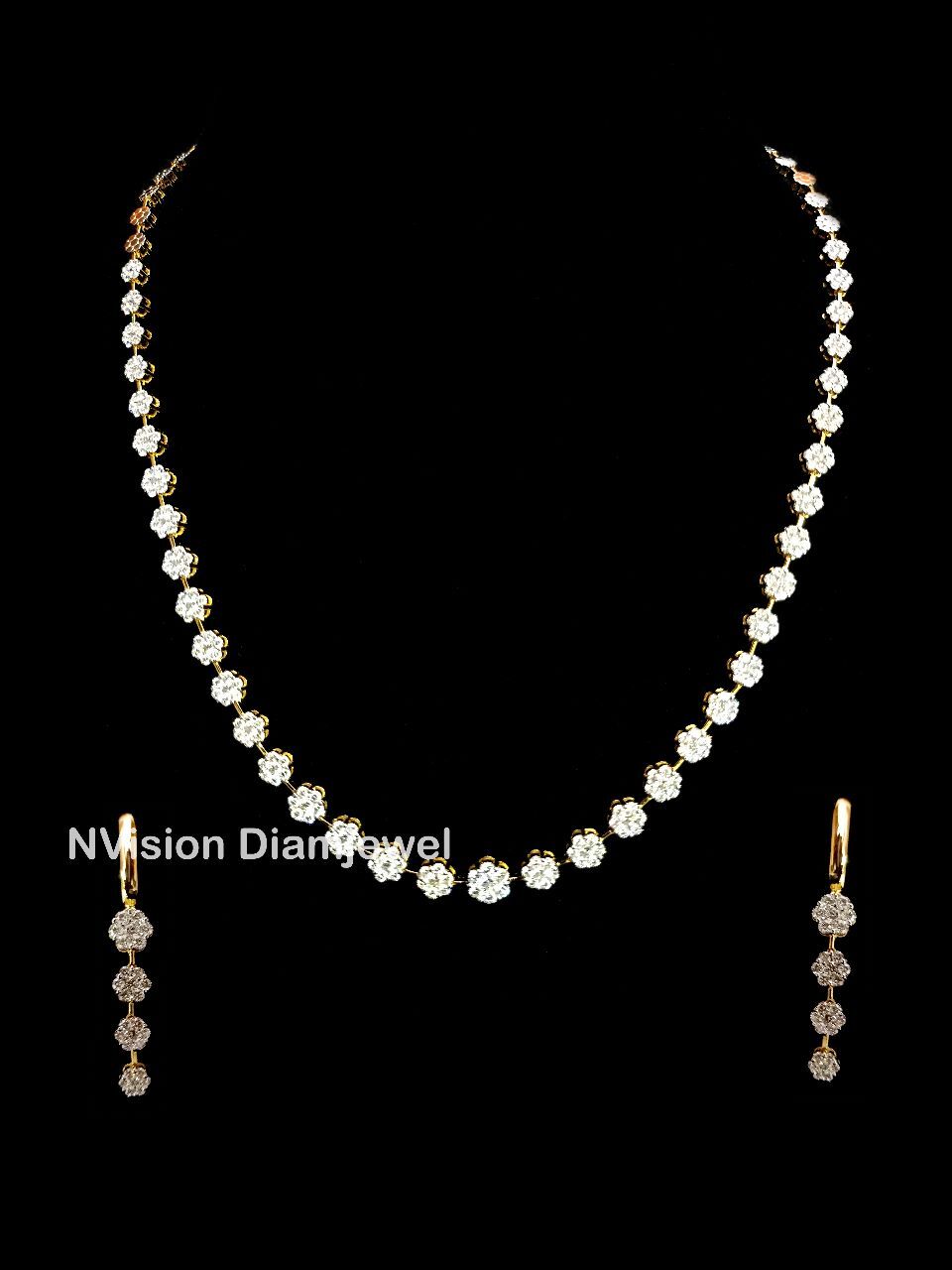 Natural Diamond Solitaire look Necklace and Earrings