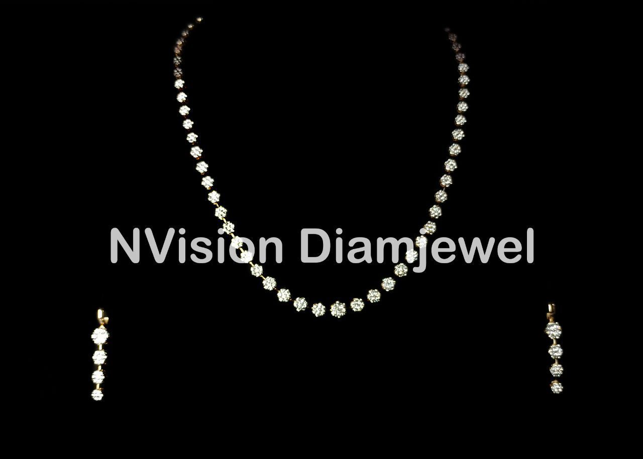 Natural Diamond Solitaire look Necklace and Earrings