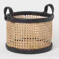 Cane Webbing Basket - Rattan Material, 14x9.5 Inches, Brown-black | Durable, Lightweight, Easy To Clean, With Leather Handles