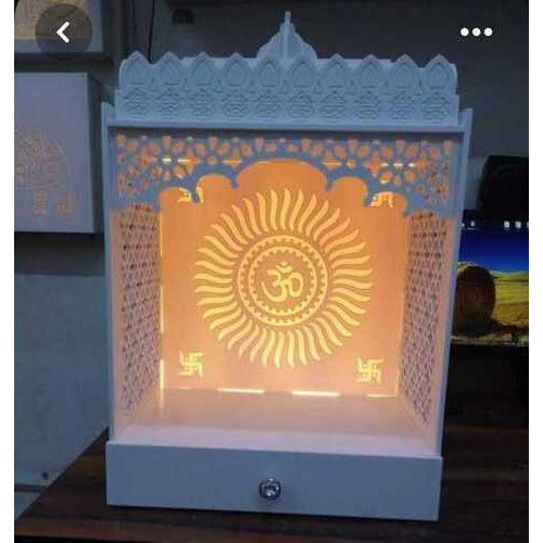 White Corian Acrylic Mandir With Backlight