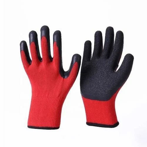 Red & Black Latex Crinkled Coated Gloves