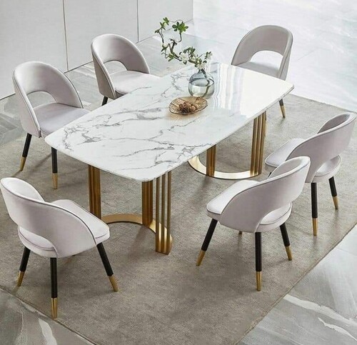 SS Marble Top Dining Table Chair Set