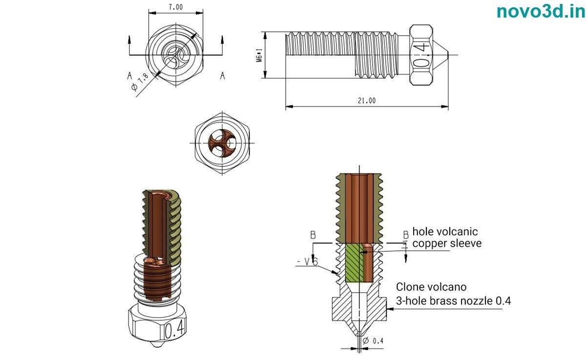 CHT volcano nozzle 0.4mm/0.6mm/0.8mm brass nozzles