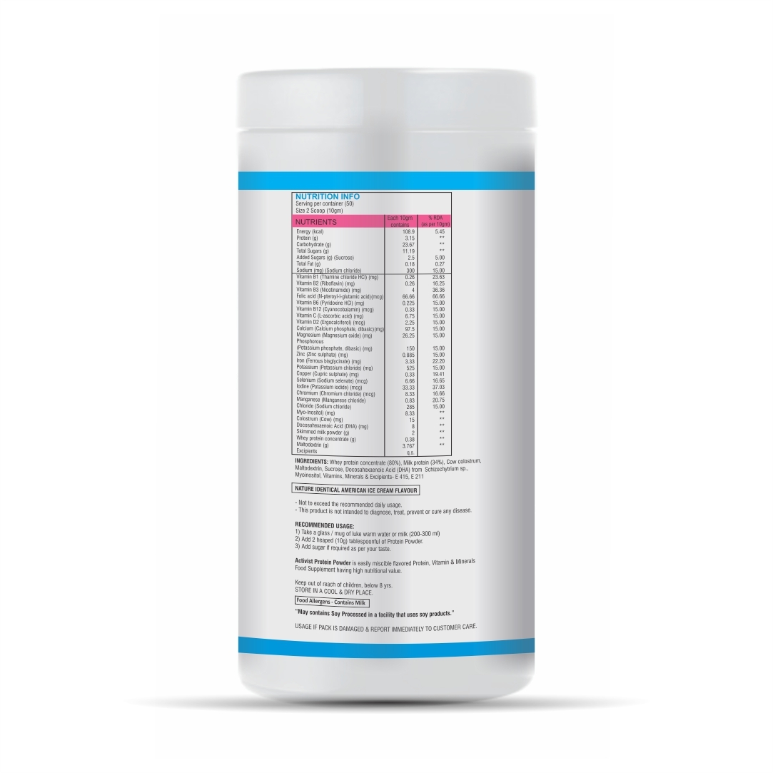 Activist Protein Powder American Icecream flavour 500g