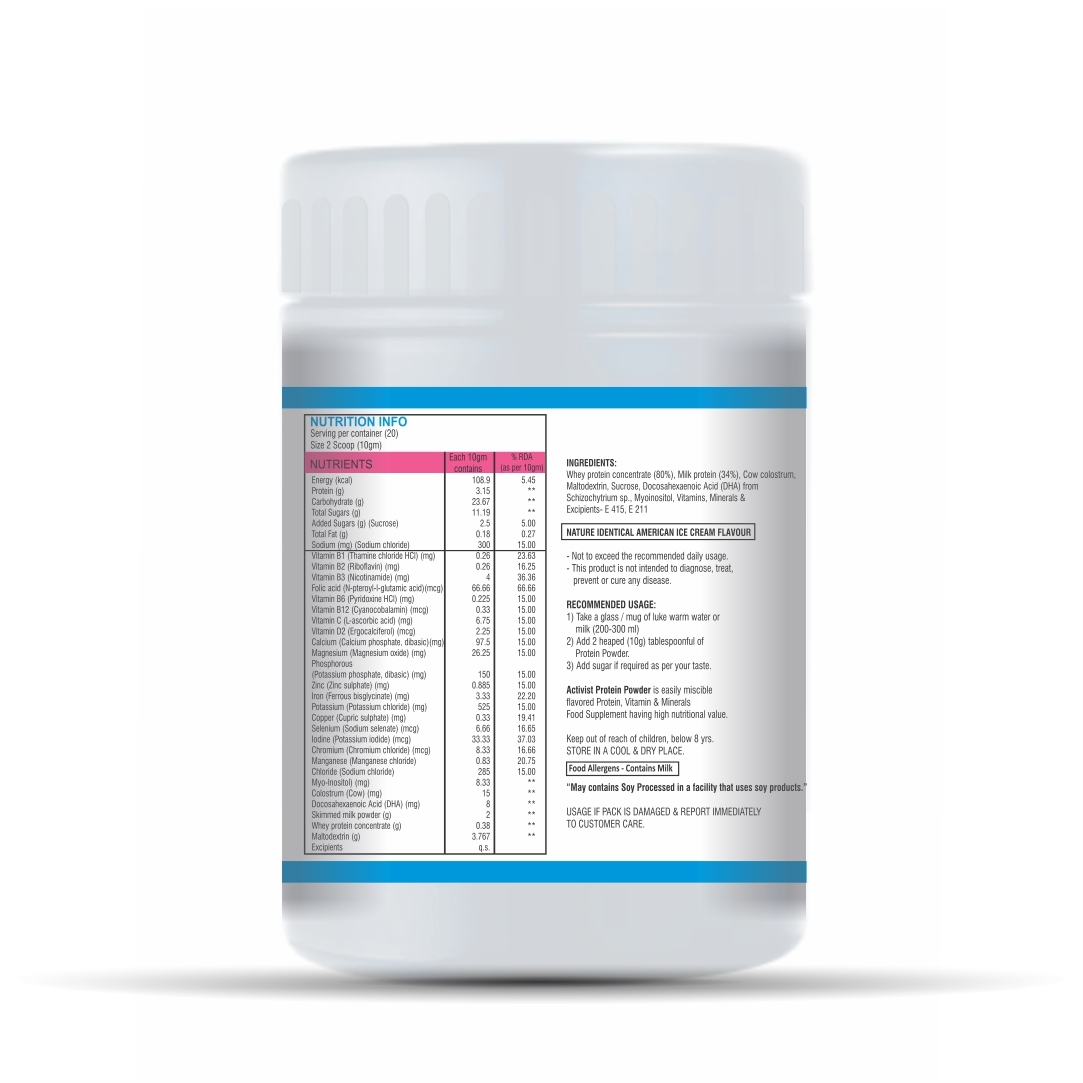 Activist Protein Powder American Icecream flavour 200g