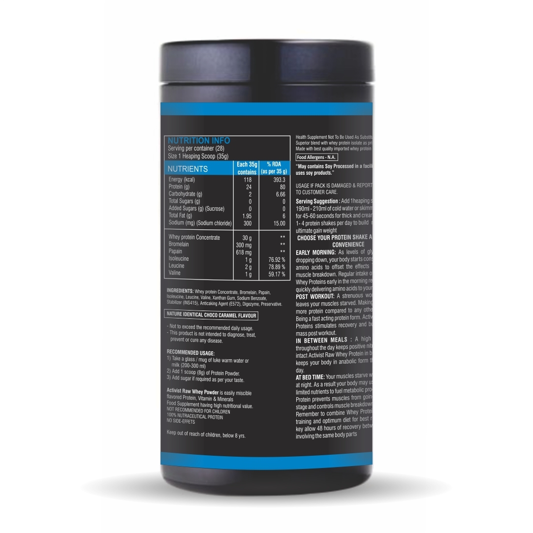 Activist Raw Whey High Protein Powder Chocolate Caramel 500g