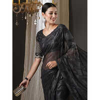 Casual Womens Georgette Black Printed Designer Saree With Blouse Piece