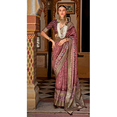 Womens Silk Blend Pink Woven Design Saree With Blouse टुकड़ा 
