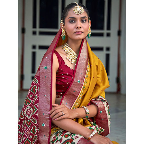 Yellow Womens Silk Blend Mustard Saree With Blouse Piece