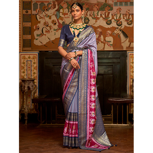Womens Silk Blend Lavendar Woven Design Saree With Blouse टुकड़ा