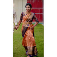 Pink Womens Silk Blend Orange Woven Design Saree With Blouse Piece