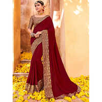 Womens Vichitra Silk Maroon Saree With Blouse Piece