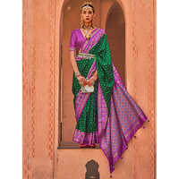 Traditional Womens Silk Blend Green Woven Design Saree With Blouse Piece