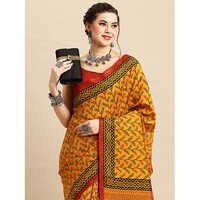 Yellow Womens Bhagalpuri Silk Mustard Printed Saree With Blouse Piece